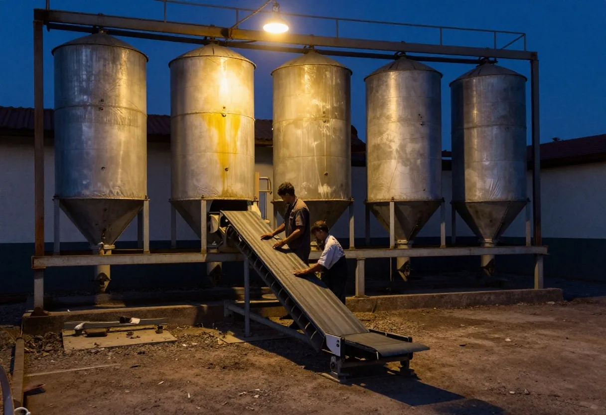Cosecha de maíz en la Pampa con fila de camiones