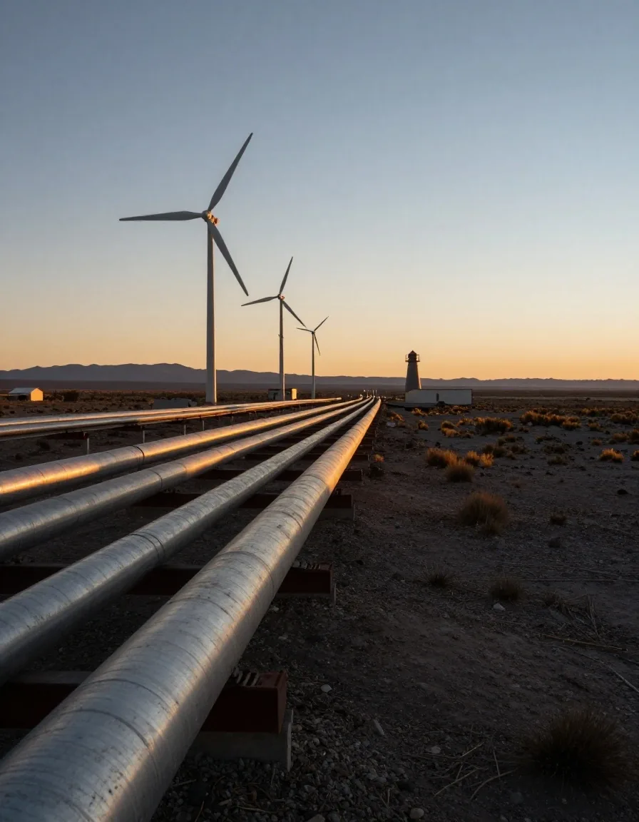 Subestación y gasoductos en la estepa patagónica
