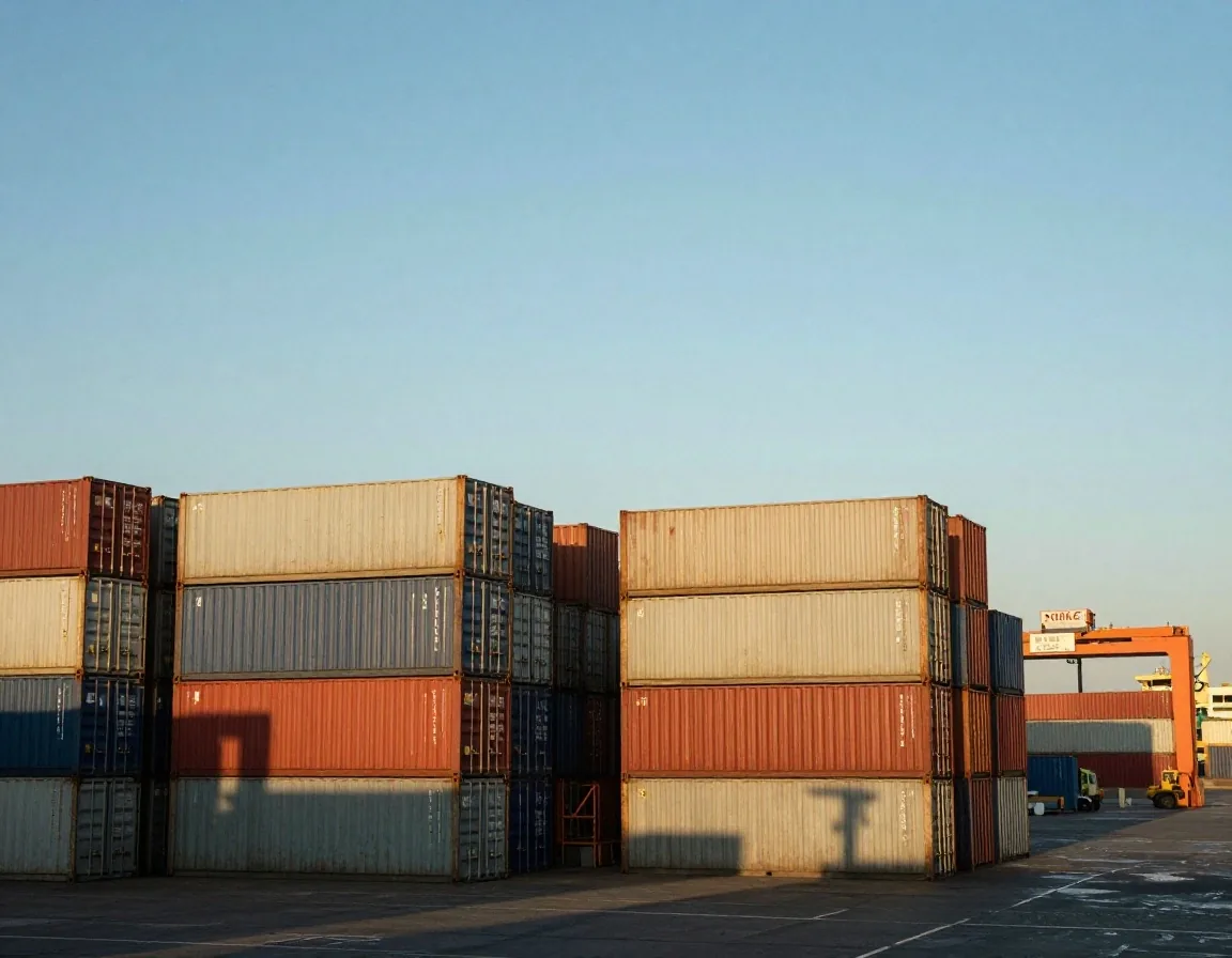 Terminal de contenedores del puerto de Buenos Aires al atardecer