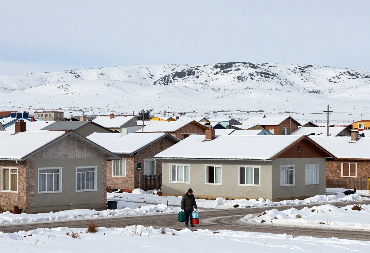 Barrio residencial en la Patagonia en invierno