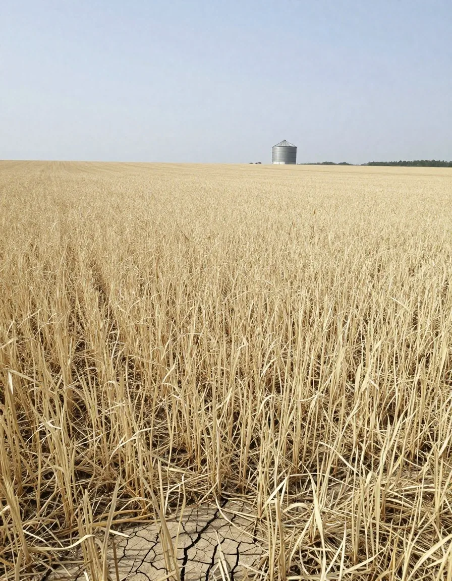 Lote de cereal afectado por el calor en un campo europeo