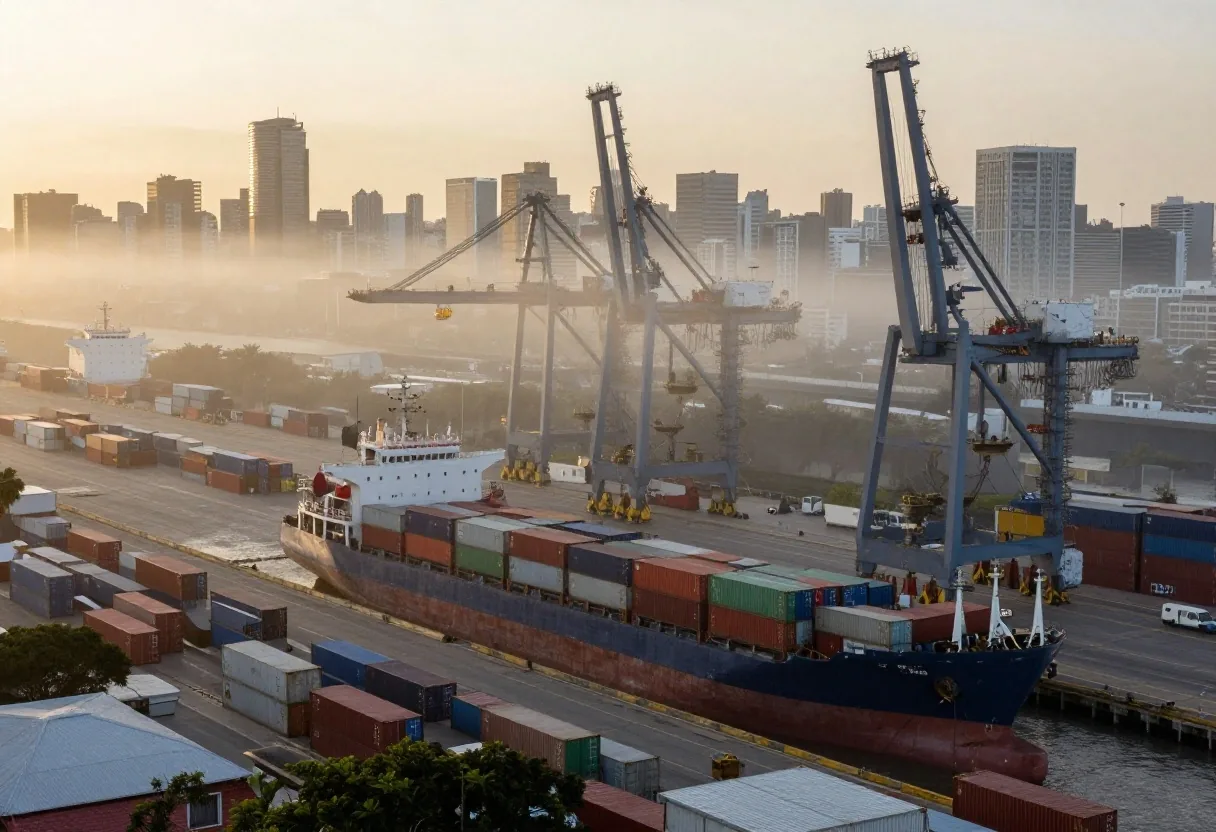 Terminal de contenedores en el puerto de Buenos Aires por la mañana