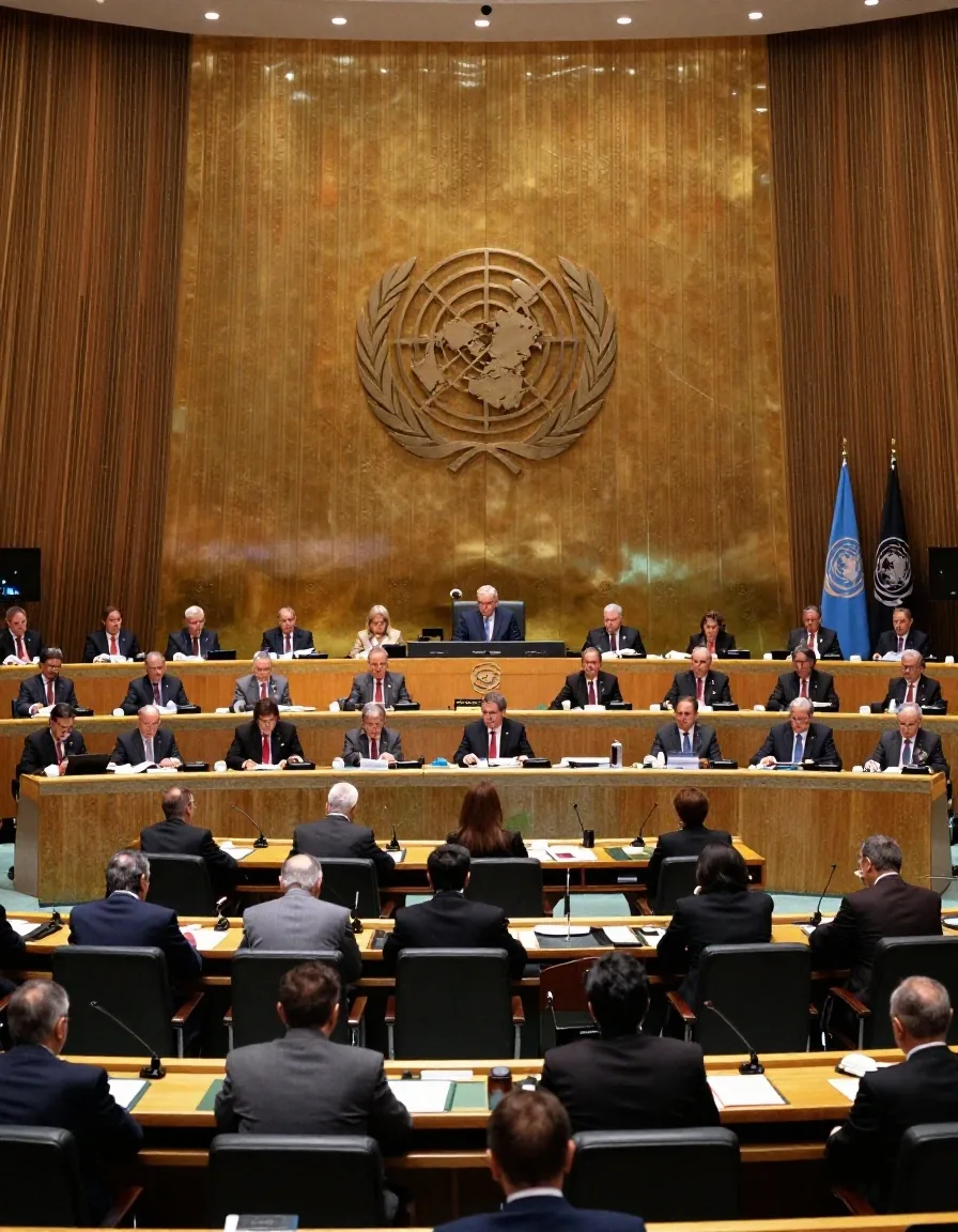 Sala de la Asamblea General de la ONU durante una sesión