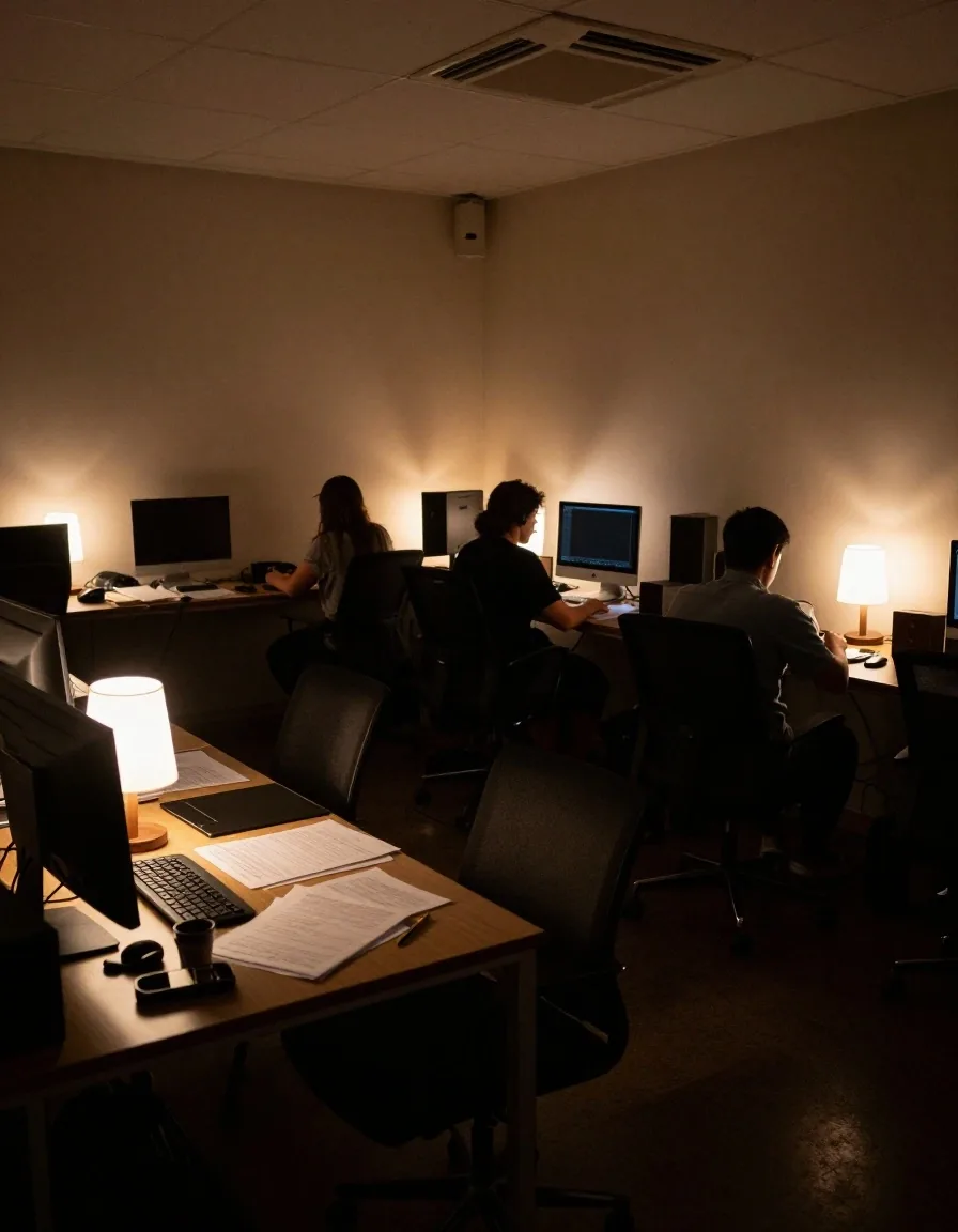 Manos que anotan un informe impreso en la redacción de noche