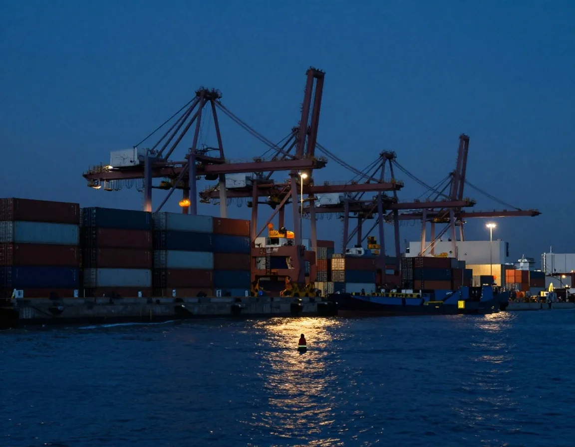 Terminal de contenedores del puerto de Buenos Aires al atardecer