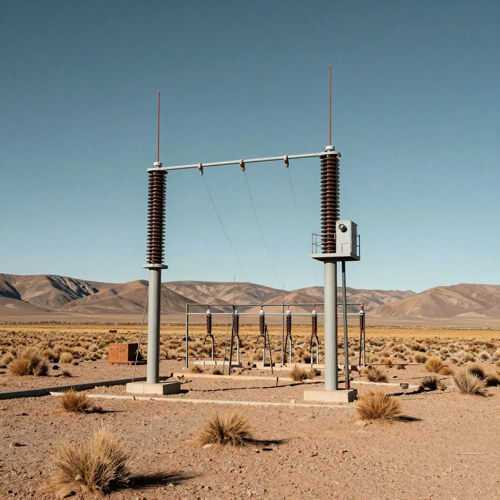 Subestación de energía y gasoducto en la estepa patagónica